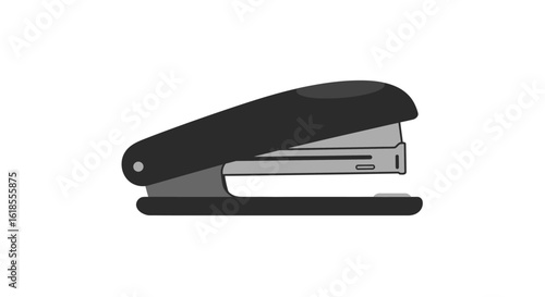 Simple, Side-View Illustration of a Classic Black Stapler.