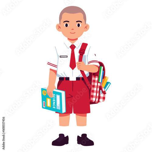 vector illustration of school boy holding book