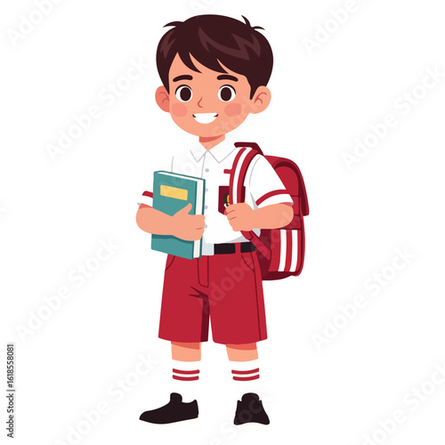 vector illustration of school boy holding book