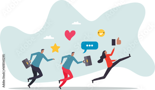Social media customer feedback review, employee satisfaction, positive feedback on online ranking,business concept.about a man and his life.