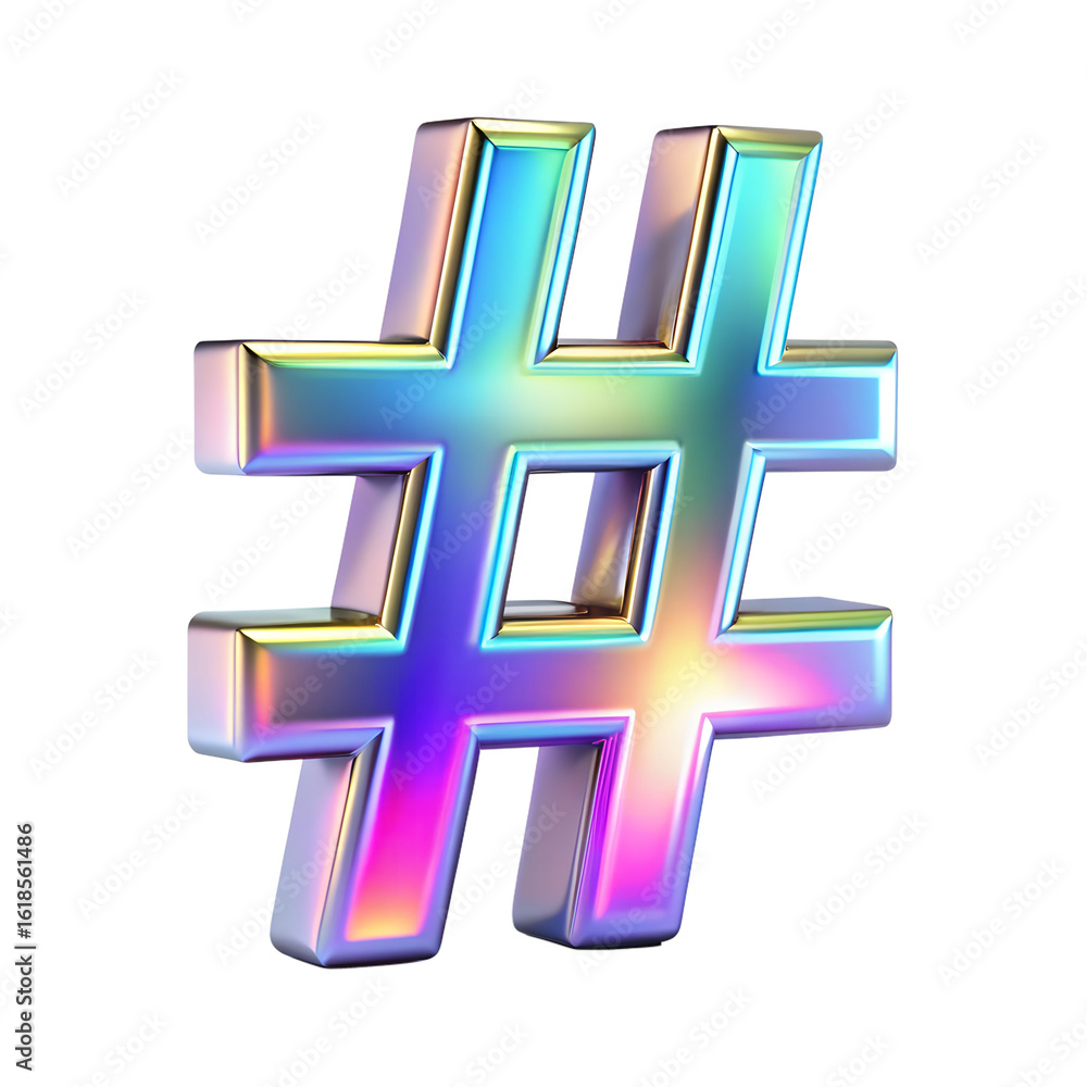 Fototapeta premium Iridescent Hashtag Symbol – Transparent Png 
