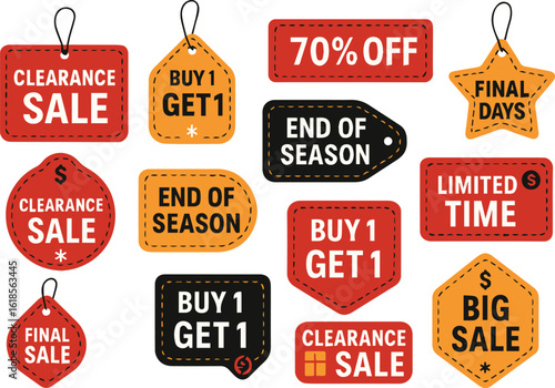 Collection of retail sale and discount tags isolated on white background