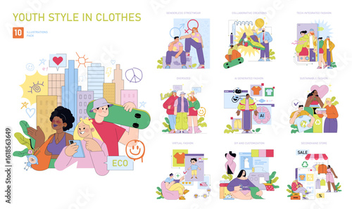 Youth Fashion Trends and Streetwear Vector Illustration Pack