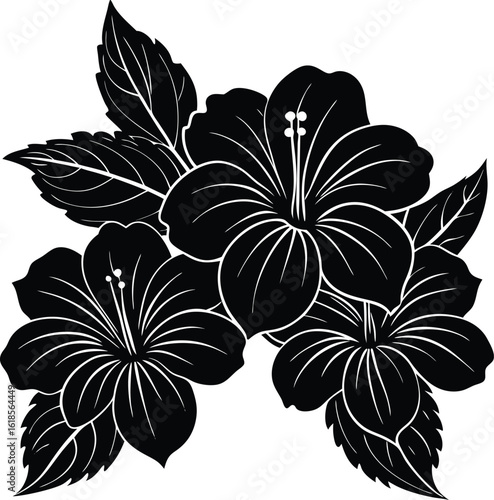 Elegant Hibiscus Flower Arrangement with Detailed Leaves Silhouette