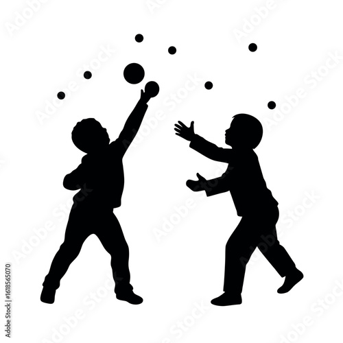 Winter Fun with Kids Throwing Snowballs Joyfully silhouette Art Vector illustration