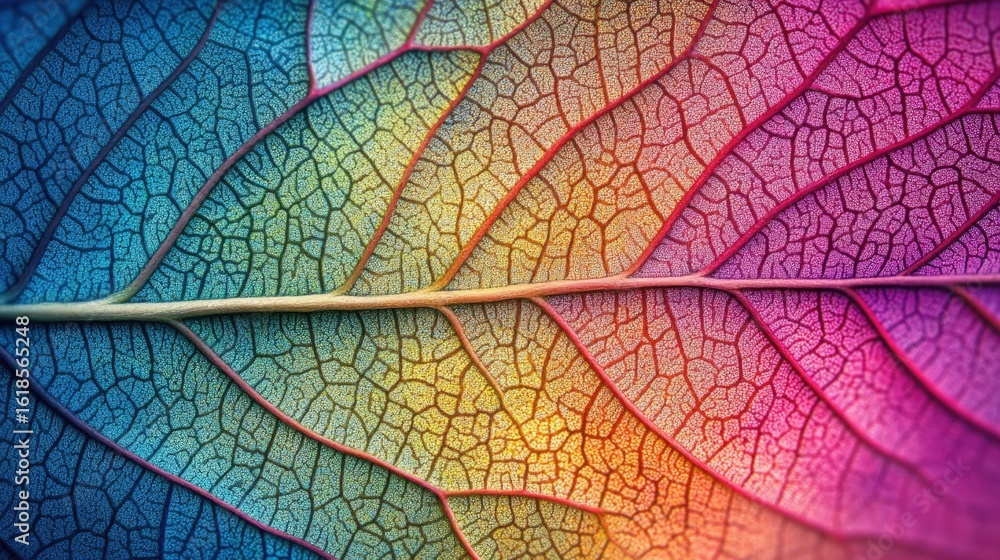 Fototapeta premium Colorful close-up of a leaf showcasing intricate veins (1)