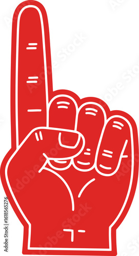 Vector illustration of a red foam finger with the number one isolated on white background