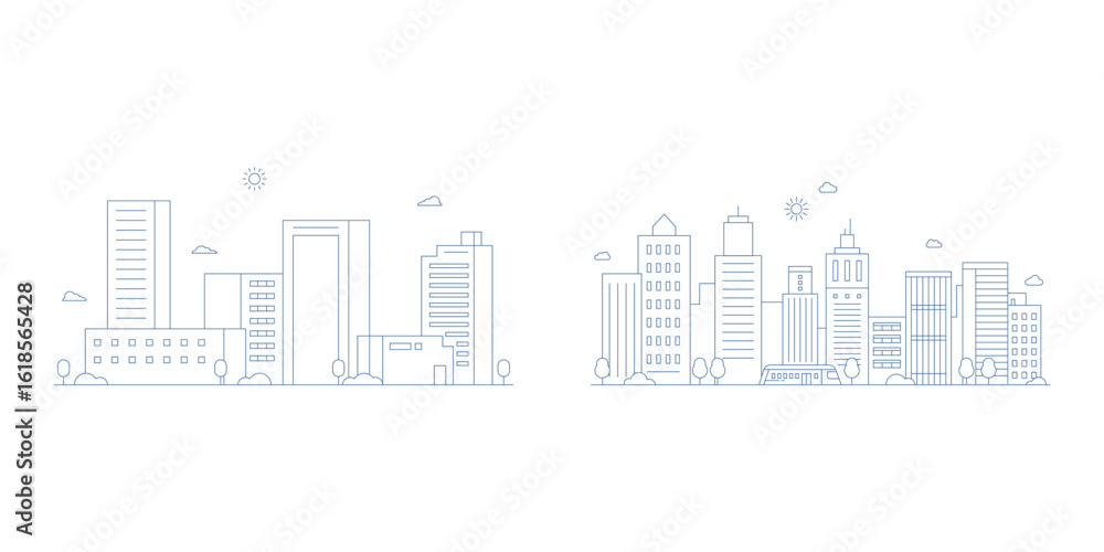 Cityscape line art illustration. Urban landscape in monochrome line art style. Vector illustration Cityscape line art illustration. Urban landscape in monochrome line art style. Vector illustration