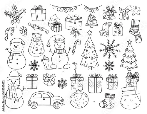 Collection of simple Christmas-themed doodles