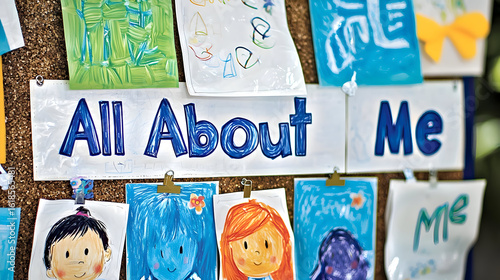 Colorful Children's Artwork On Bulletin Board