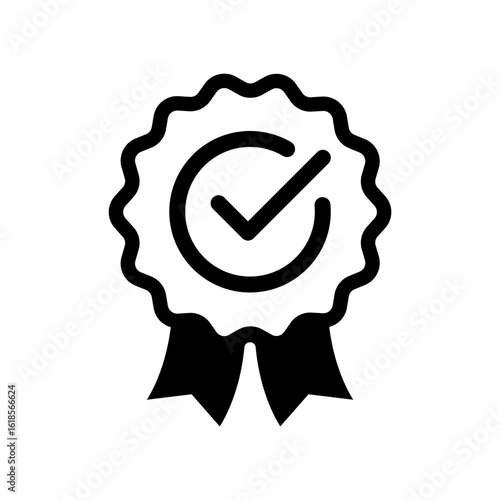 Verified badge icon. Approved or certified badge medal symbol. Approval check sign. Containing quality, brand, stamp, inspector checking, award, reward, winner, prize. Vector illustration