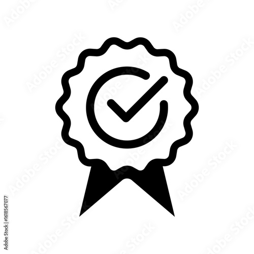 Verified badge icon. Approved or certified badge medal symbol. Approval check sign. Containing quality, brand, stamp, inspector checking, award, reward, winner, prize. Vector illustration