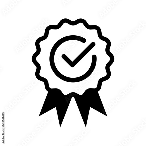 Verified badge icon. Approved or certified badge medal symbol. Approval check sign. Containing quality, brand, stamp, inspector checking, award, reward, winner, prize. Vector illustration