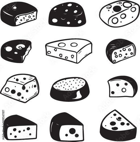 Collection of Cheese clean simple vector silhouette black vector illustration