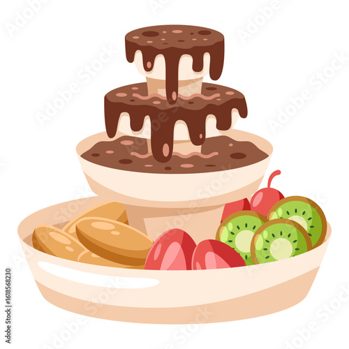 This Chocolate fondue illustration is suitable for Sweet Foods, Chocolate Lovers, Dessert Lovers, etc.