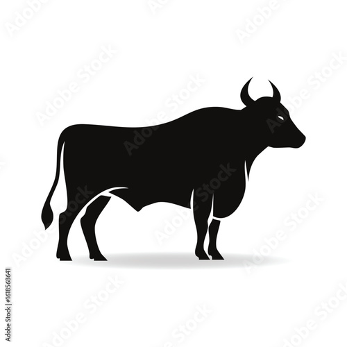Powerful Black Silhouette of a Bull Standing Calmly
