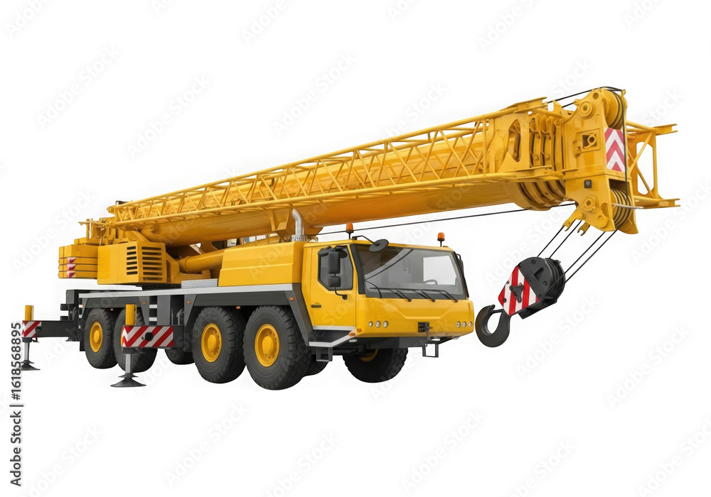 Obraz premium A large yellow crane truck is ready for a construction project isolated on transparent background