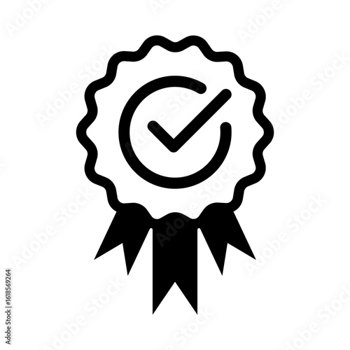 Verified badge icon. Approved or certified badge medal symbol. Approval check sign. Containing quality, brand, stamp, inspector checking, award, reward, winner, prize. Vector illustration