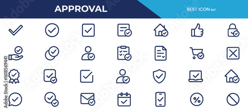 Approval Line Icons Pack – Unique Checkmark, Verified, Certified, and Thumbs-Up Symbols 