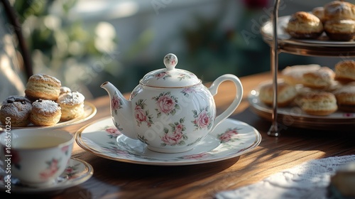 Wallpaper Mural Floral tea set and pastries Torontodigital.ca