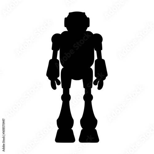 Silhouette of a futuristic robot standing tall against a white background