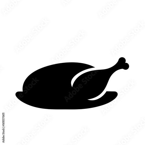 Simple black silhouette of a roasted chicken or turkey dish icon