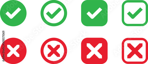 Check Mark Icon Set Vector Design. Check box icon with right and wrong buttons and yes or no checkmark icons.