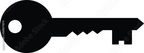 Vector illustration of a simple black key icon representing access and solutions, isolated on white background