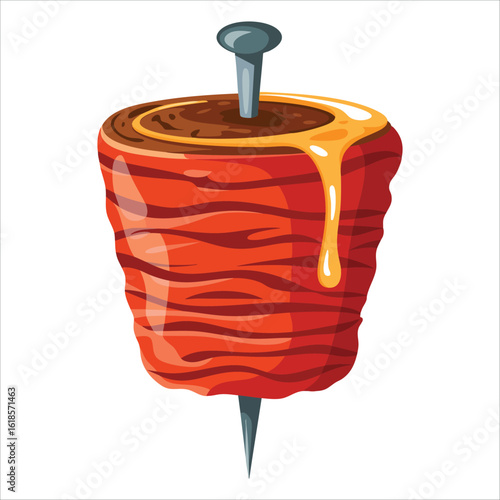 Cartoon kebab on skewer with grilled meat. Vector hand drawn illustration isolated on transparent background for barbecue or food themed designs