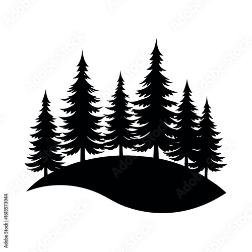 Pine Tree Ridge Silhouette with Smooth Gradient Sky silhouette Art Vector illustration