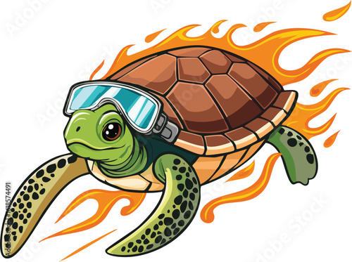 Cartoon Mascot with Goggles and Flames