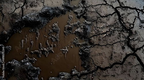 Dried Mud Puddle With Cracked Earth