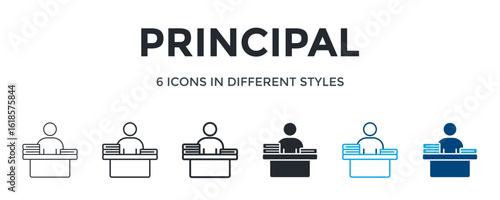 Principal Icon In Different Style Vector Illustration. Designed In Thin Line, Regular Line, Bold Line, Glyph, Color Line, And Color Glyph Style Can Be Used For Web