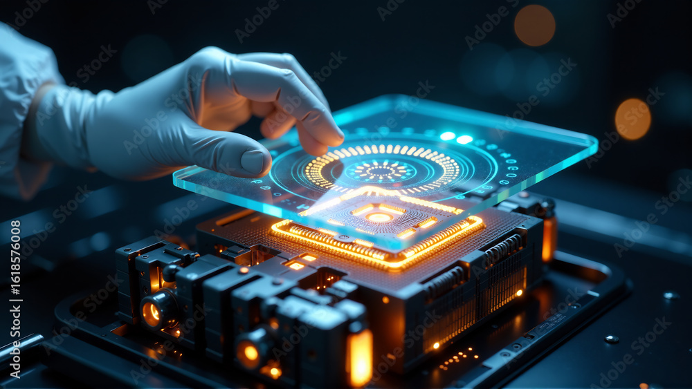 Naklejka premium The Quantum Core: A Scientist's Interface