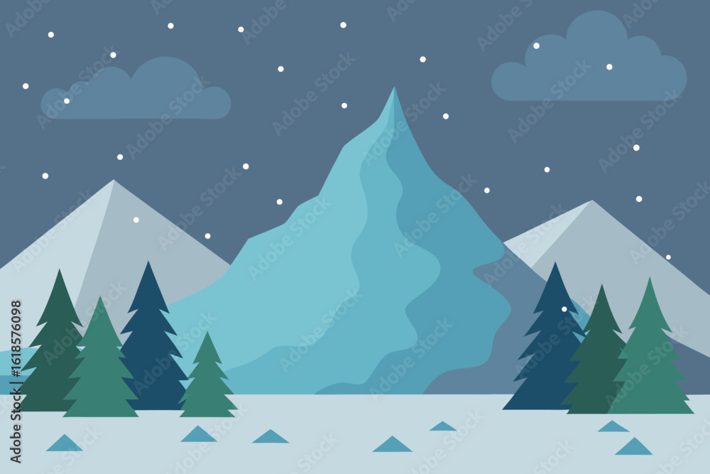 Obraz premium a serene winter landscape featuring snow covered mountains and evergreen trees vector illustration