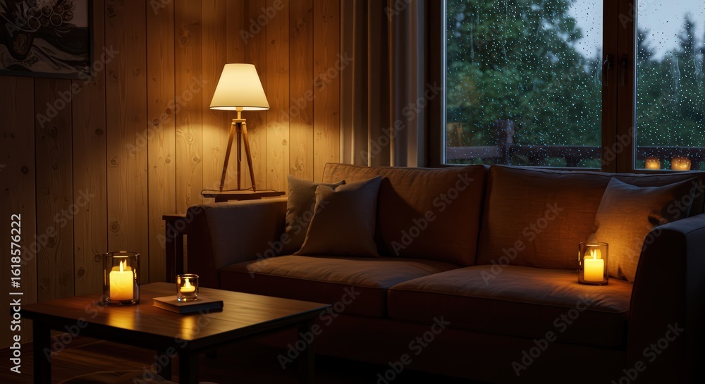 Fototapeta premium Cozy nighttime living room scene