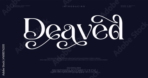 Deaved Elegant Font Uppercase Lowercase and Number. Classic Lettering Minimal Fashion Designs. Typography fonts regular decorative vintage concept. vector illustration