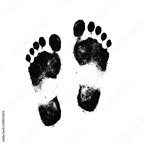 Monster footprints in black and white sketch with capillary pen  