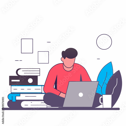 Writer typing on laptop with coffee cup