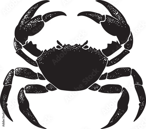 Crab Hiding Body partially covered with sand or rocks, legs and claws visible, resting or seeking shelter. full length silhouette black vector illustration