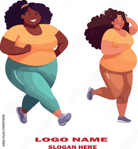 A dynamic collection of chubby women engaged in various running and fitness exercises. logo vector .