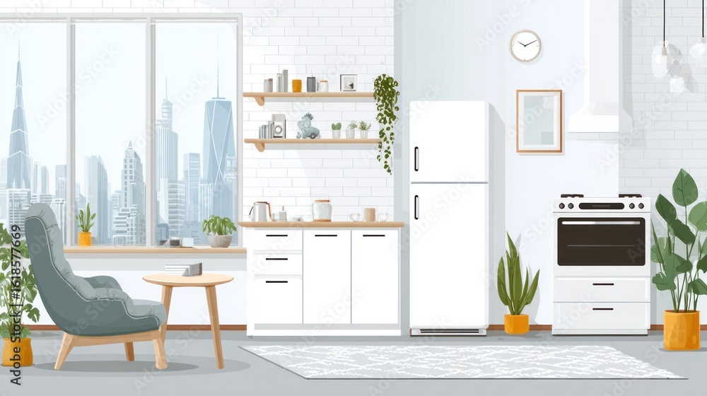 Fototapeta premium Modern city apartment kitchen interior