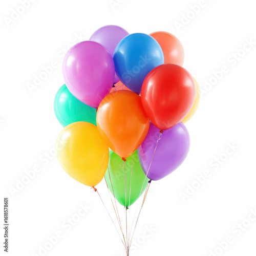 Vibrant multicolored balloons floating against a dark background festive celebration, Isolated On White, Png Transparent, Cut Out