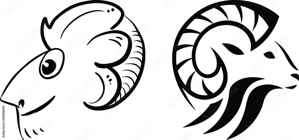 Obraz premium Detailed Sheep Head Illustrations - Realistic Animal Engravings