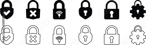 Locks icons set. Locked and unlocked vector icon set. Padlock symbol. Lock icons and symbols