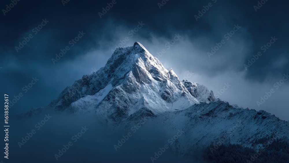 Obraz premium Majestic snow-capped peak bathed in ethereal light