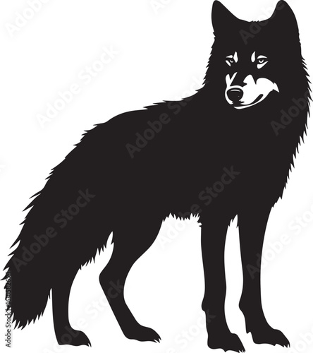 Wolf in Pursuit Low body, ears forward, eyes locked, tail aligned, full silhouette design.