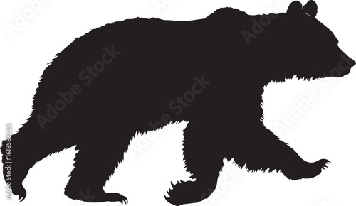 Bear Running Body stretched forward, paws in mid-stride, tail lifted. full length silhouette black vector illustration