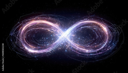 Infinity symbol, glowing, abstract, cosmic, vibrant