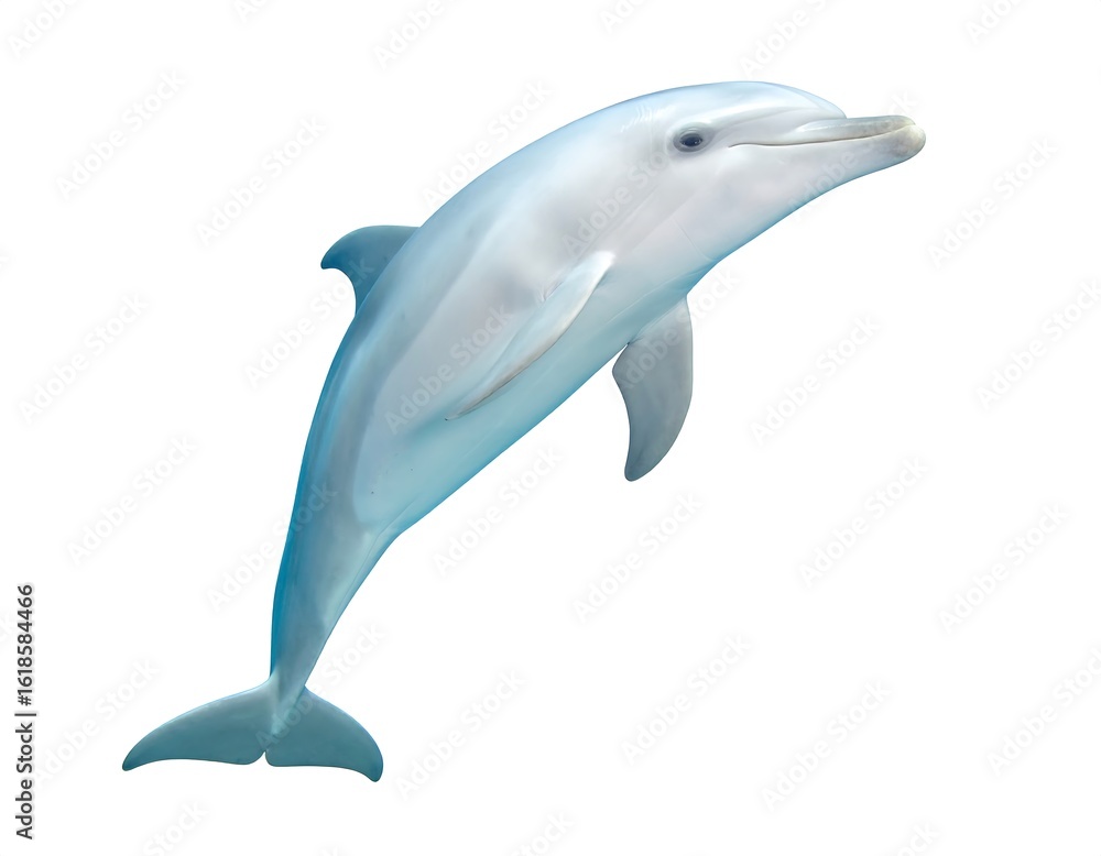 Fototapeta premium Dolphin leaping, light blue tones